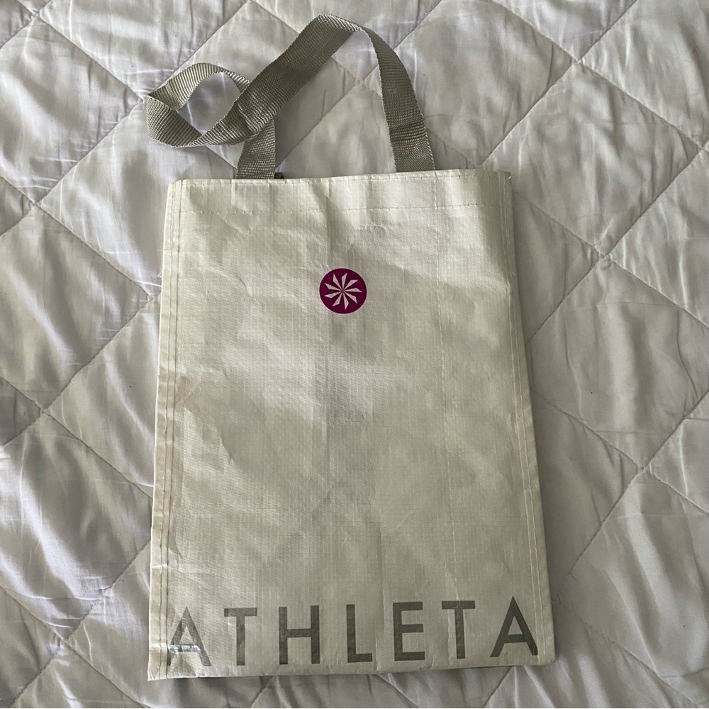 Athleta reusable tote bag white gray eco friendly
